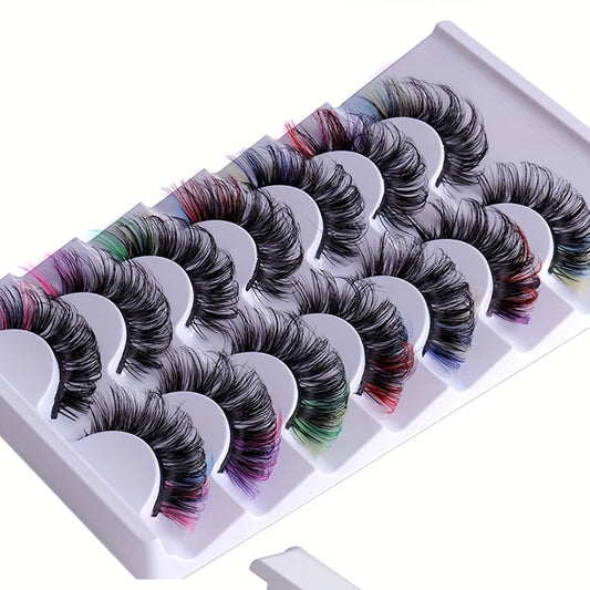 7 pairs of popular color fake eyelashes, thick and curled, simulated D-curve double eyelid eyelashes